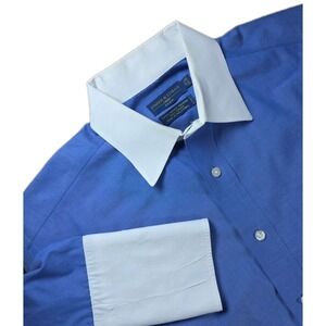 WInchester Dress Shirt White Contrast French Double Cuff BLUE  JOSEPH & LYMAN